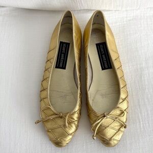 Vintage Stuart Weitzman Gabby Gold Leather Ballet Flats